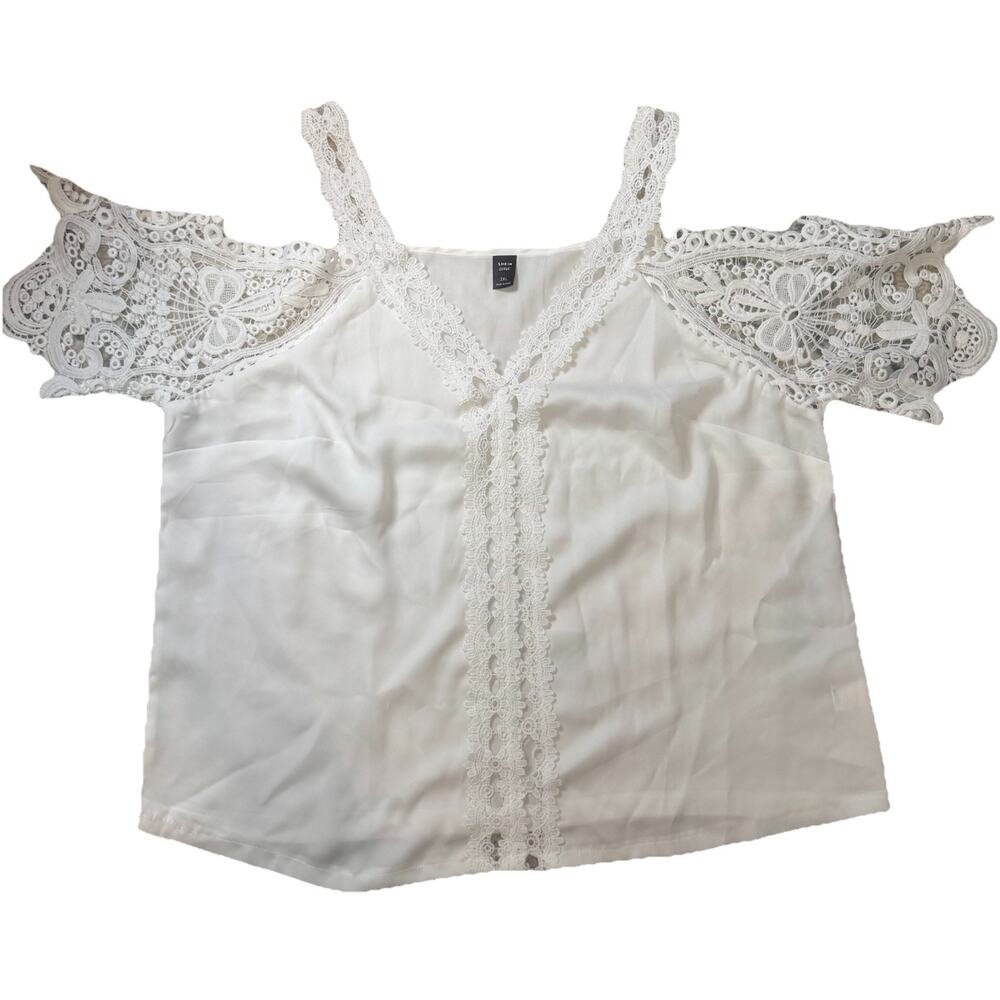 SHEIN Curve White Lace Cold Shoulder Blouse 2XL Plus Size V-Neck Boho Summer Top